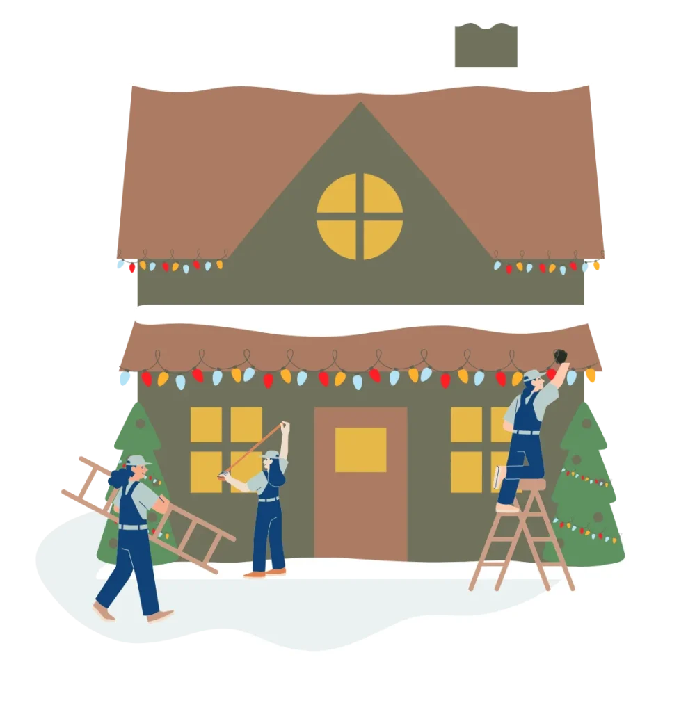 Team working on holiday light installation